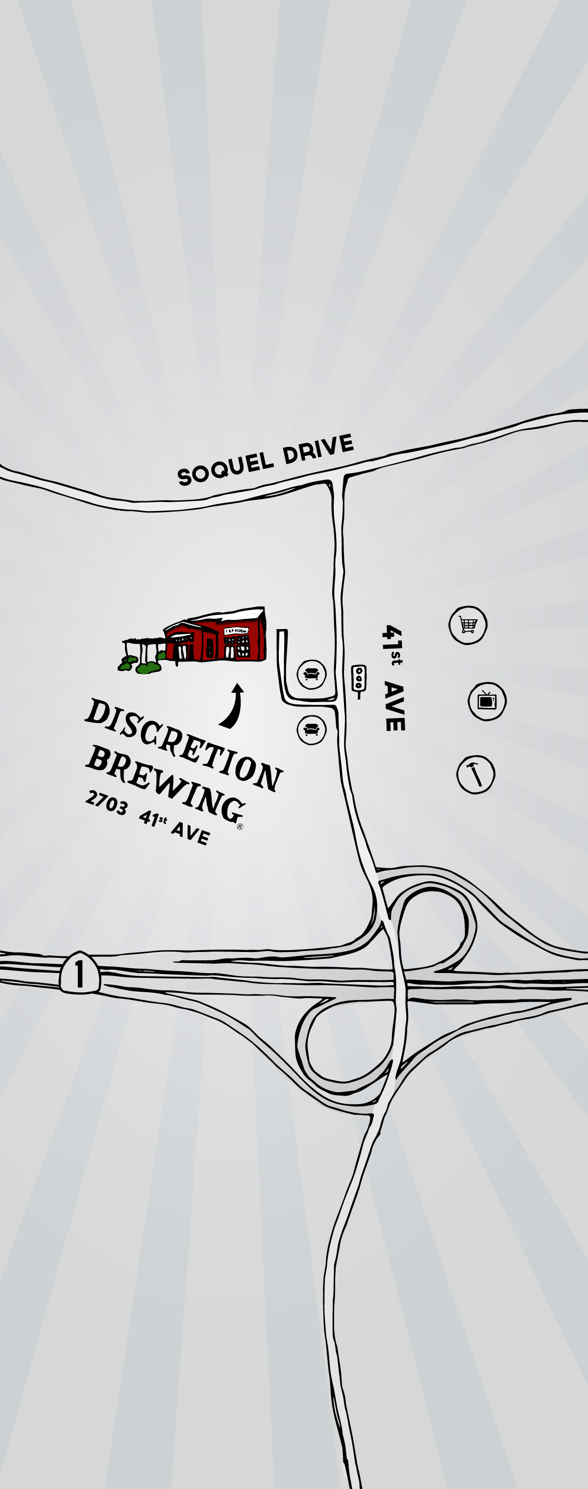 Illustrated map of of Discretion Brewing locaiton